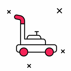 Filled outline Lawn mower icon isolated on white background. Lawn mower cutting grass. Vector