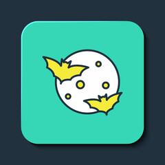 Filled outline Moon and stars icon isolated on blue background. Cloudy night sign. Sleep dreams symbol. Full moon. Night or bed time sign. Turquoise square button. Vector
