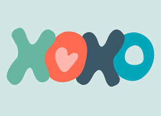 Hand-lettered word XOXO. Retro 60s, 70s design. Vector element for greeting card, social media post. Love, Romance, Valentines Day concept