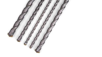 Set of concrete drills on a white background