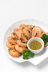 fresh boiled prawns with zesty citrus dipping sauce