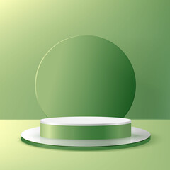 Display product podium scene. Abstact 3D product background green rendering with circle wall scene. Stage for product valentine.