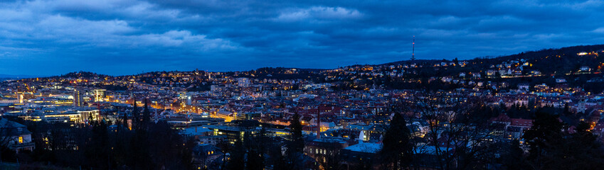 day-night city panorama Stuttgart lights