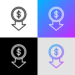 Cost reduction thin line icon. Special offer, promotion, price fall. Modern vector illustration.