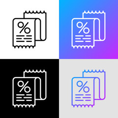 Store sale: shop receipt with percentage sign. Thin line icon. Modern vector illustration.