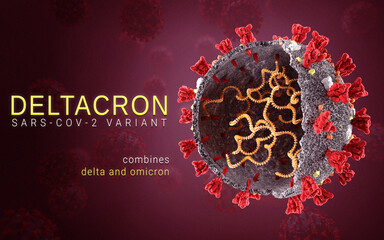 Deltacron coronavirus variant Sars ncov 2 2021 2022. Deltacron Strain. delta and omicron mutation. 3D illustration 