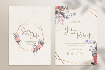 Double Sided Wedding Invitation Template with Foliage