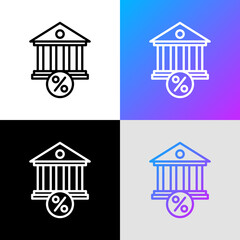 Bank rates thin line icon: bank building and percentage sign. Loan, interest, mortgage, investment. Modern vector illustration.