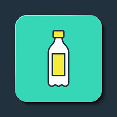Filled outline Bottle of water icon isolated on blue background. Soda aqua drink sign. Turquoise square button. Vector