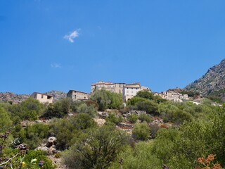 Lama, a dreamy hilltop town nestled in the mountains. Corsica, France.