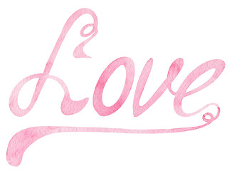 Watercolor pink handwritten love. Template for decorating designs and illustrations.	

