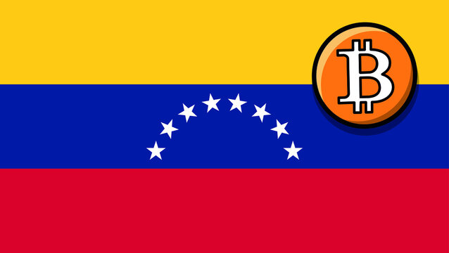 Venezuela flag, bitcoin icon small, new era country, digital asset
