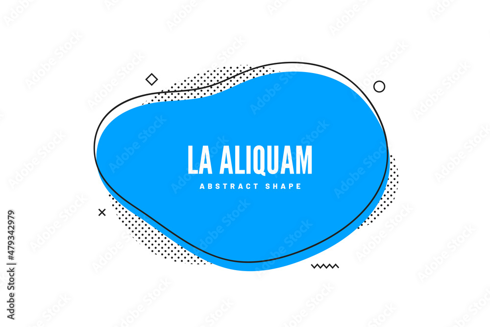 Aufkleber Abstract liquid shape with geometric design elements in memphis style. Banner design, abstract fluid shape with outline. Blue curvy abstract blob or stain for web design and typography