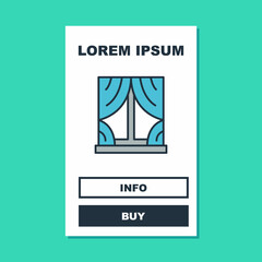 Filled outline Window with curtains in the room icon isolated on turquoise background. Vector