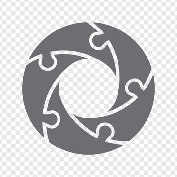 Simple icon circle puzzle in gray. Simple icon puzzle of the five elements  on transparent background for your web site design, app, UI. EPS10.