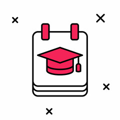 Filled outline Online education and graduation icon isolated on white background. Online teacher on monitor. Webinar and video seminar learning. Vector