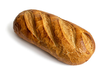 Loaf of wheat and corn flour bread on a white background
