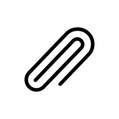 Black isolated icon of paper clip on white background. Silhouette of paper clip. Flat design.