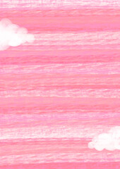 背景素材　水彩絵具で描いた空と雲　風景　ピンク