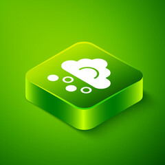 Isometric Hail cloud icon isolated on green background. Green square button. Vector