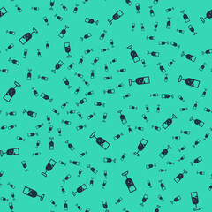 Black Glass of champagne icon isolated seamless pattern on green background. Merry Christmas and Happy New Year. Vector