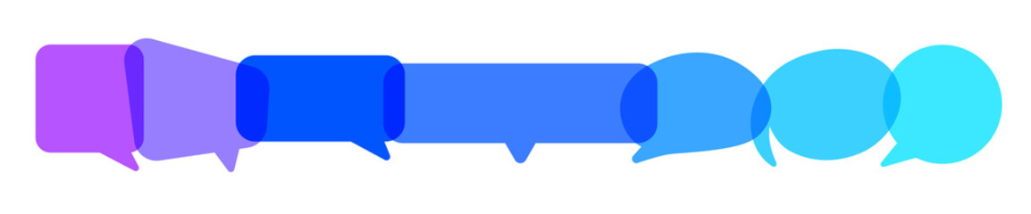 Composition of connected blue and purple gradient speech bubbles.
