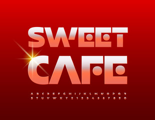 Fototapeta premium Vector unique emblem Sweet Cafe with stylish golden Font. Elite metal Alphabet Letters and Numbers set