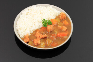 Japanese ordinary curry rice (Potatoes, carrots, onions and beef in spicy yellow curry served with steamed rice.)
