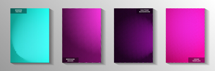 Colorful dot faded screen tone cover page templates vector batch. Digital notebook perforated