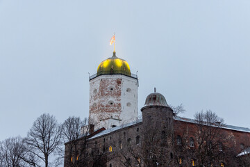 Vybogr castle fortress with illumination.