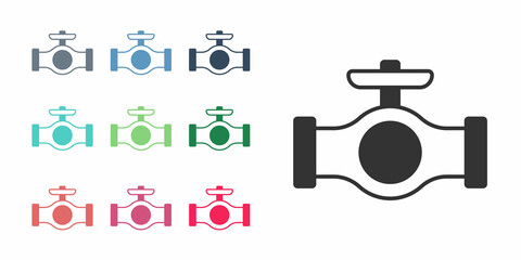 Black Oil pipe with valve icon isolated on white background. Set icons colorful. Vector