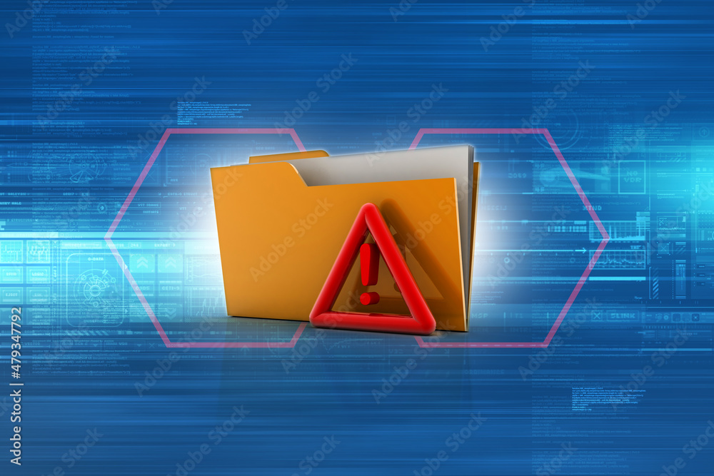 Poster 3d rendering file folder with exclamation mark
