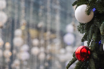 Christmas balls with a Christmas tree.
