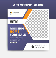 Modern home for sale social media post template design vector