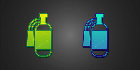 Green and blue Fire extinguisher icon isolated on black background. Vector