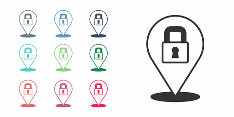 Black Lock icon isolated on white background. Padlock sign. Security, safety, protection, privacy concept. Set icons colorful. Vector