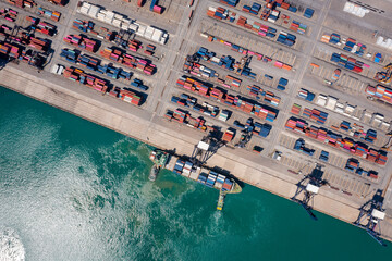 Container cargo ship working. Business service import export logistic and transportation of...