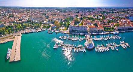 Fototapeta Historic town of Pula waterfront aerial panoramic view obraz