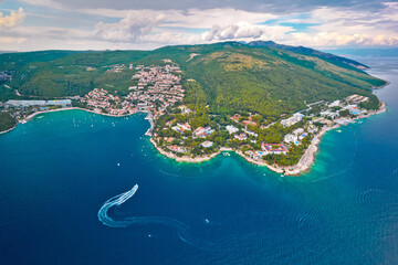 Rabac. Tourist town of Rabac watefront aerial view