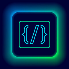 Glowing neon line Programming language syntax icon isolated on black background. Syntax programming file system. Colorful outline concept. Vector