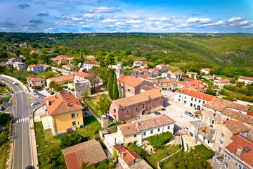 Fototapeta na wymiar Town of Barban on picturesque Istrian hill aerial view