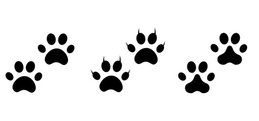 
Paw print. Black vector icon. Cute silhouette of a foot of a pet, dog or cat. Leg of a wild animal with claws. Design for children's illustrations