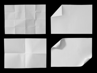 Set of ripped sheet paper isolated on black background.