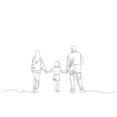 family. vector contour image of parents with a child. one line. continuous line. contour drawing