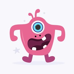 Funny Space Monster. Cute Alien, Planets, Rockets, UFOs. Isolated on a white background. Vector illustration.