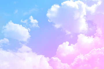 beauty sweet pastel pink blue  colorful with fluffy clouds on sky. multi color rainbow image....