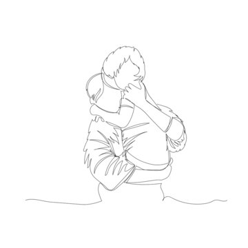 a mother with a child. vector contour image. mom hugs the child. one line. continuous line. graphic drawing