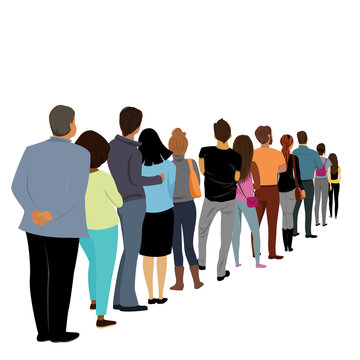 queue. people are standing in line. vector image of people from the back. a crowd of people