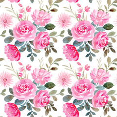 Pink floral watercolor seamless pattern © Asrulaqroni