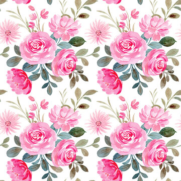 Pink floral watercolor seamless pattern